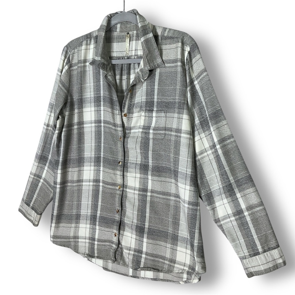 Kuhl Womens Plaid Flannel Shirt Sz XL Button Down Long Sleeve Gray Grunge - Picture 5 of 13